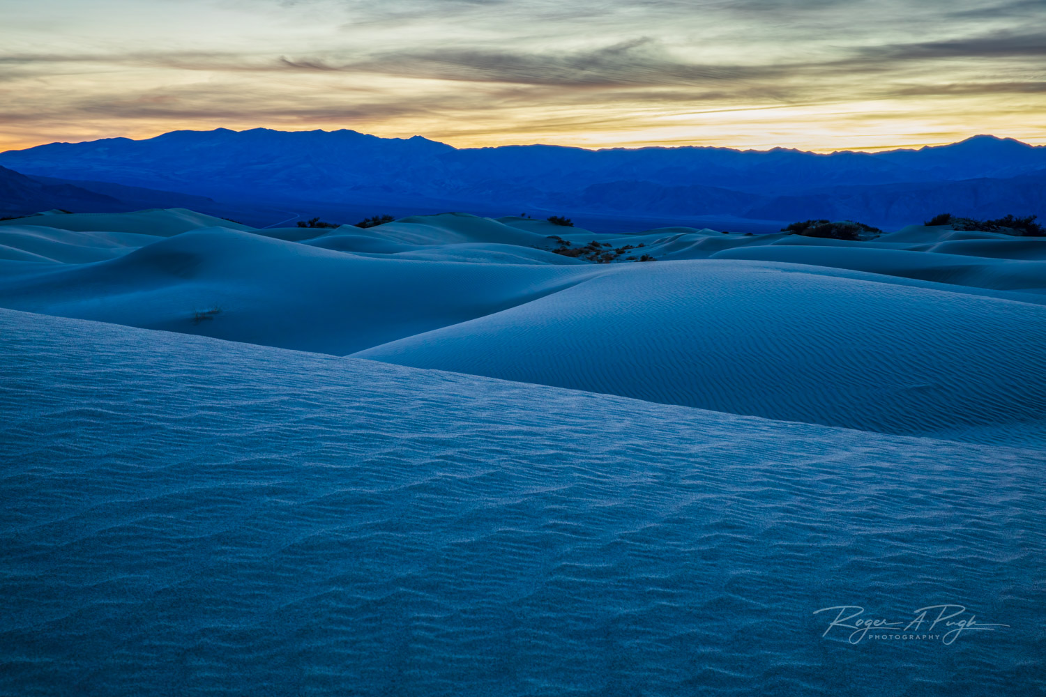 The Mesquite Sand Dunes of Death Valley National Park are incredible day or night, but stunning as the sun starts to shade them...