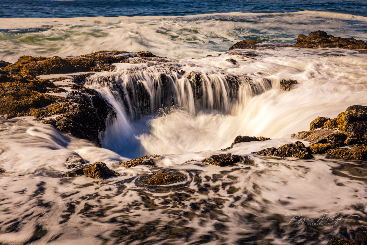 This is an amazing hole in the shoreline about 20 feet deep. At low tide, the water fills up from below, but at higher tides...